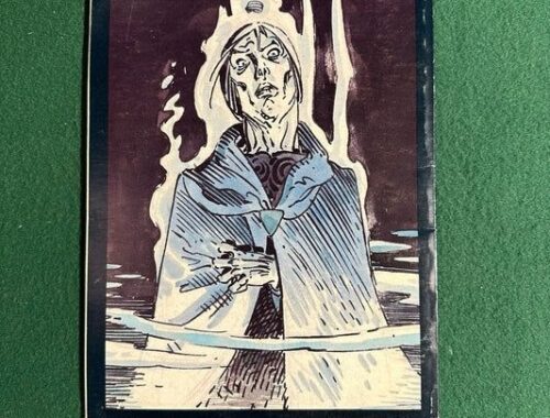 Vintage comic cover showing a pale figure in a blue cloak amid water